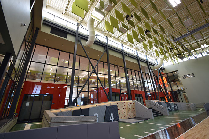 C. Mark Openshaw Education Center and Office Building gym exposed x braces