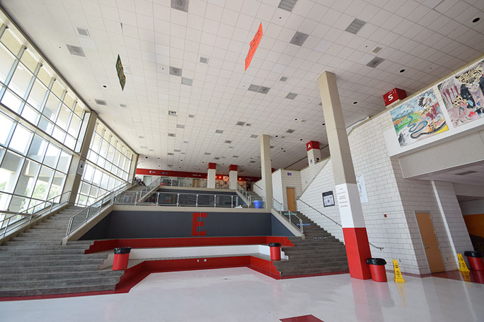 East High School commons area main stairs
