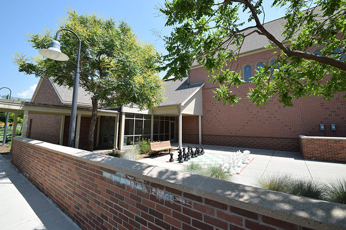 Rowland Hall-St. Mark's School covered walkway and sidewalk chess set