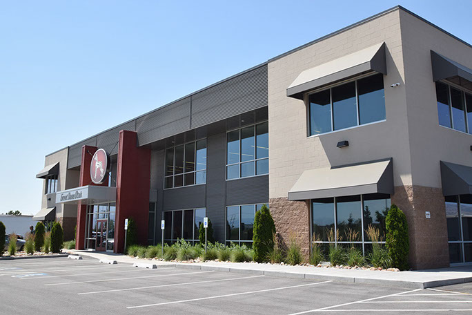 Great Dane Trailers office building front facade and window canopies