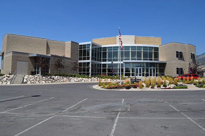 Davis Center for the Performing Arts exterior front entrance from parking lot