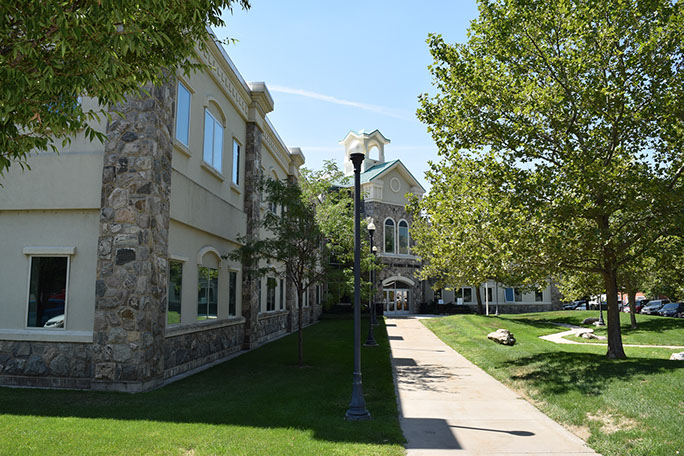 Davis School District Administration Building front landscaping and main entrance