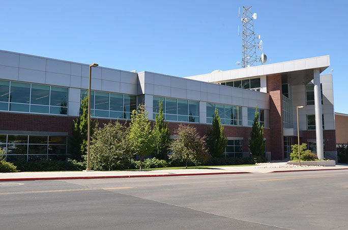 BYU Broadcast Building radio tower and front entrance