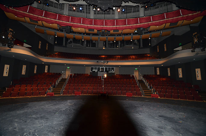 Davis Center for the Performing Arts view from stage of lower seating area and balcony