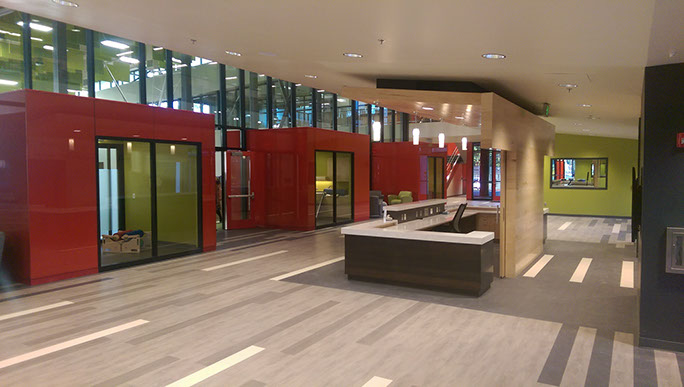 C. Mark Openshaw Education Center and Office Building front desk and elevator