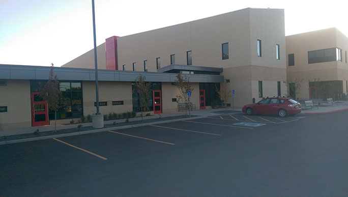 C. Mark Openshaw Education Center and Office Building exterior elevation and parking lot