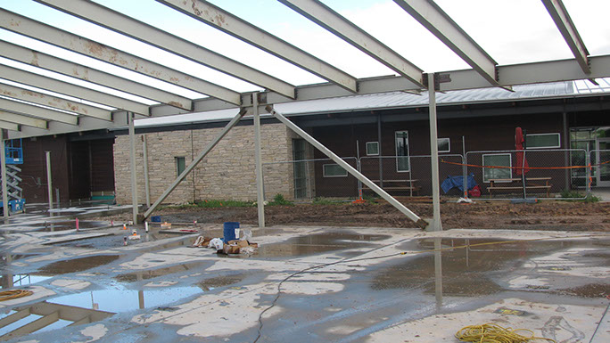 Utah State Univerisity Kaysville Campus steel roof beams and brace frame under construction