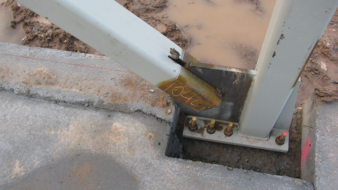 Utah State Univerisity Kaysville Campus steel brace frame baseplate and concrete block out