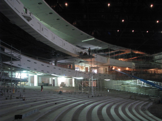 BYU-Idaho Center auditorium balcony and seating area under construction
