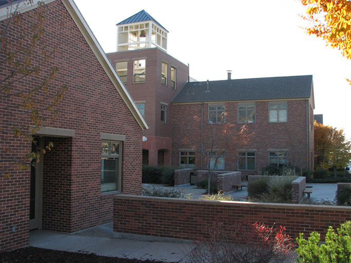 Rowland Hall-St. Mark's School entrance plaza and bell tower