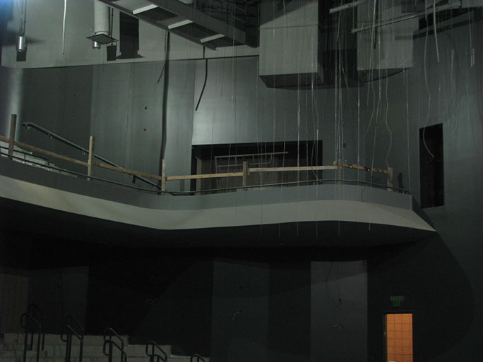 Davis Center for the Performing Arts upper balcony under construction view from stage